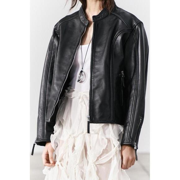 🖤 LIMITED ZW COLLECTION ZIPPERED LEATHER JACKET - Picture 1 of 9